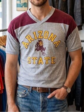 Vintage 70s Champion Arizona State Ringer Jersey Tee Sun Devils USA Large